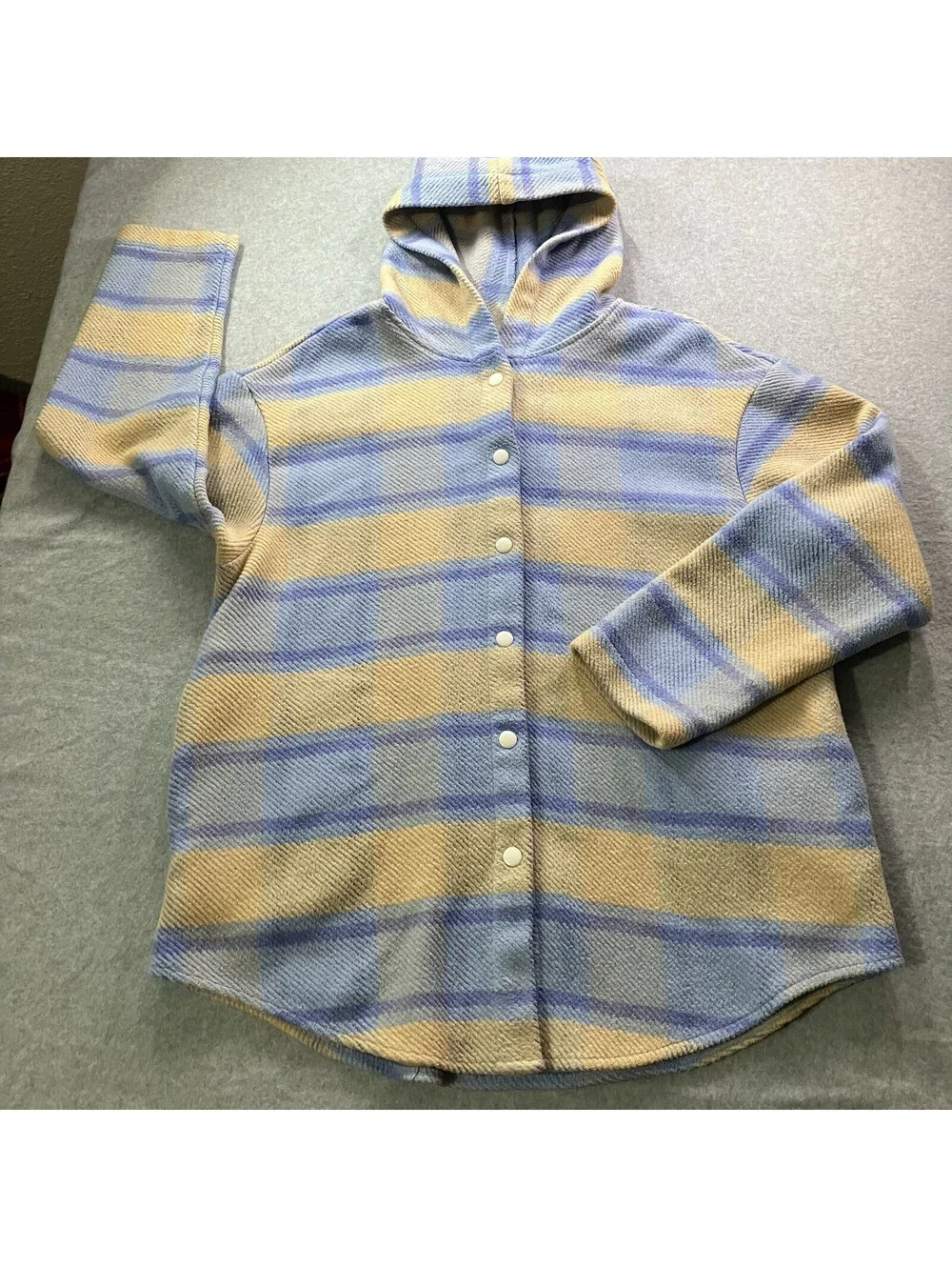 Wild Fable Button Snap Jacket/Shacket Women's Hooded Blue/Camel Plaid Size M
